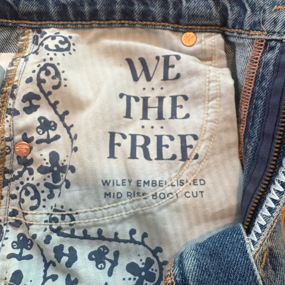 We the Free Wiley Embellished Bootcut Jeans Studded Distressed Ripped 28 33” ins - Picture 13 of 14